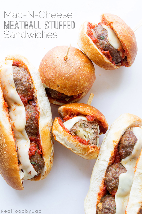 Mac-n-Cheese Stuffed Meatball Sandwiches from Real Food by Dad