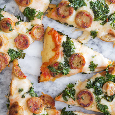 Balsamic Kale Chicken Sausage Pizza via Real Food by Dad