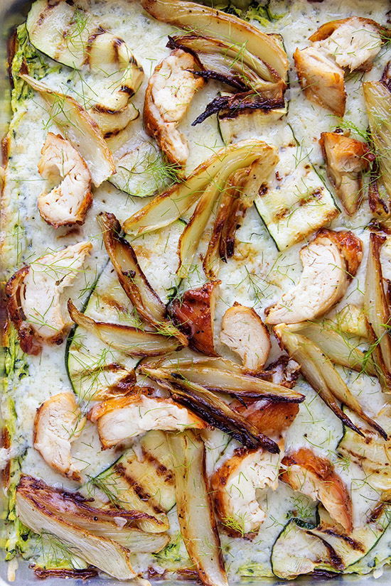 Paper-Thin Zucchini Quiche with Roasted Chicken and Fennel
